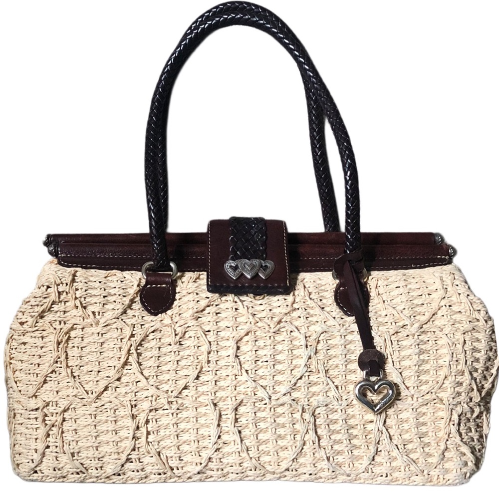 Brighton Vintage Straw and Leather Trim Shoulder Bag